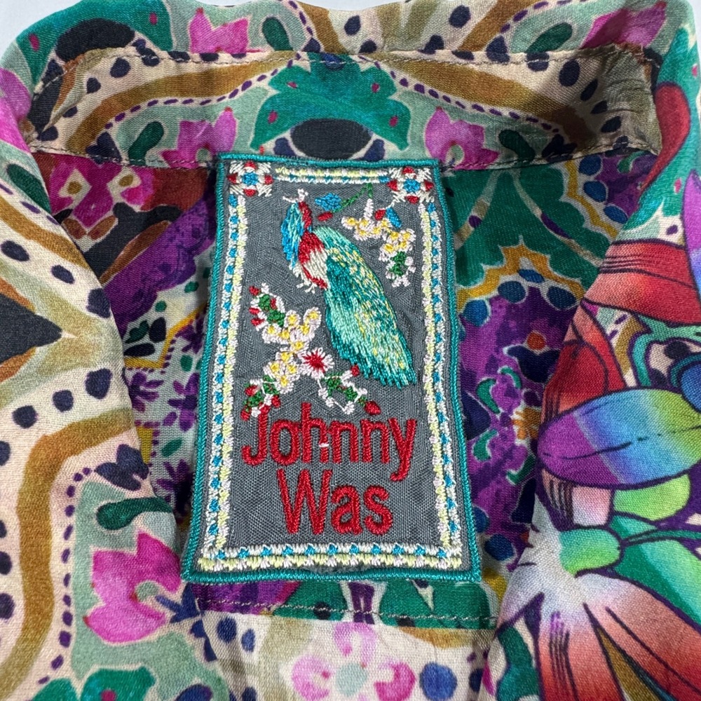 Johnny Was Cupra Rayon Floral Geometric Button Down Shirt Multi Color L Boho - Picture 3 of 8
